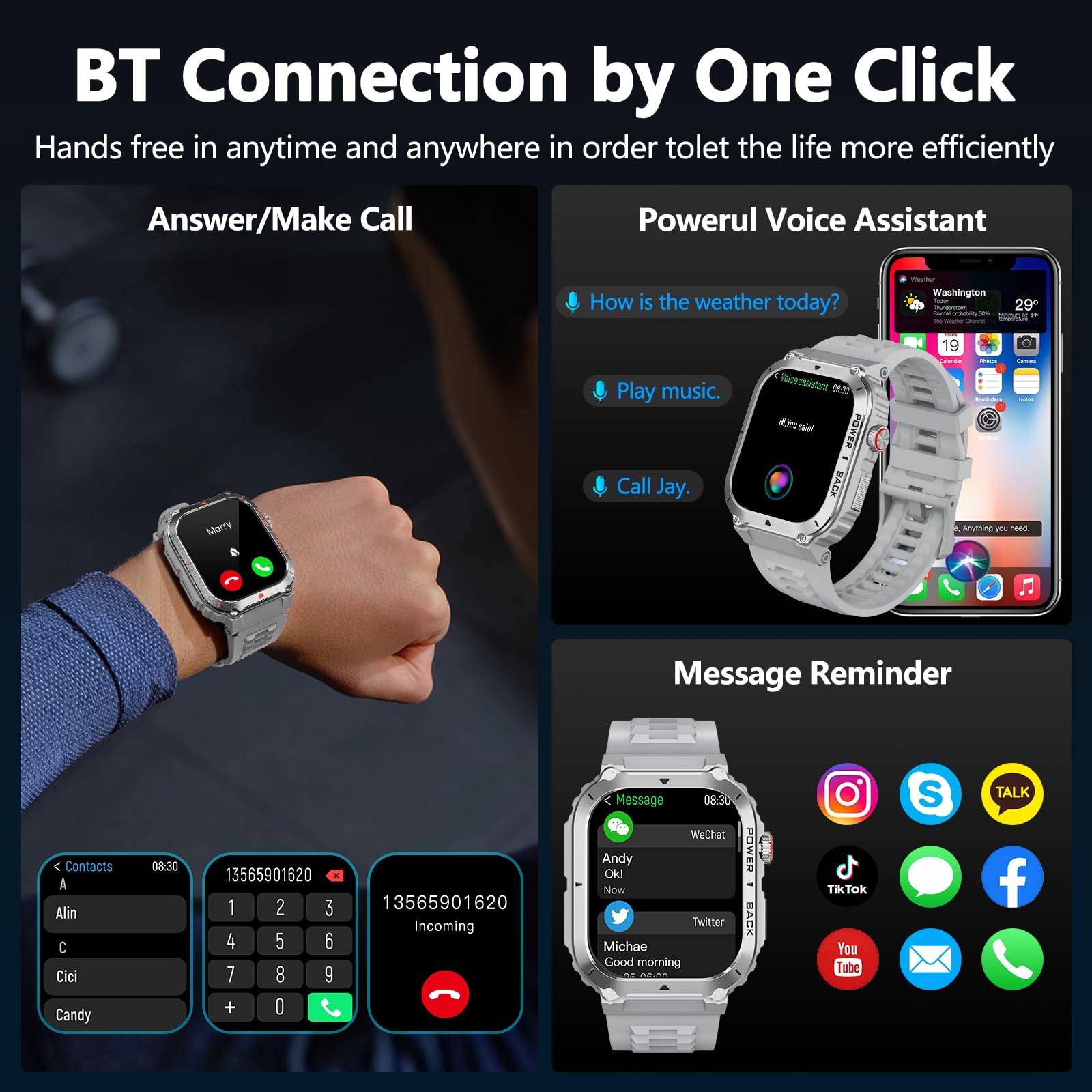 Military Smart Watch GPS Map Call Monitor Fitness Tracker - Dettaglio