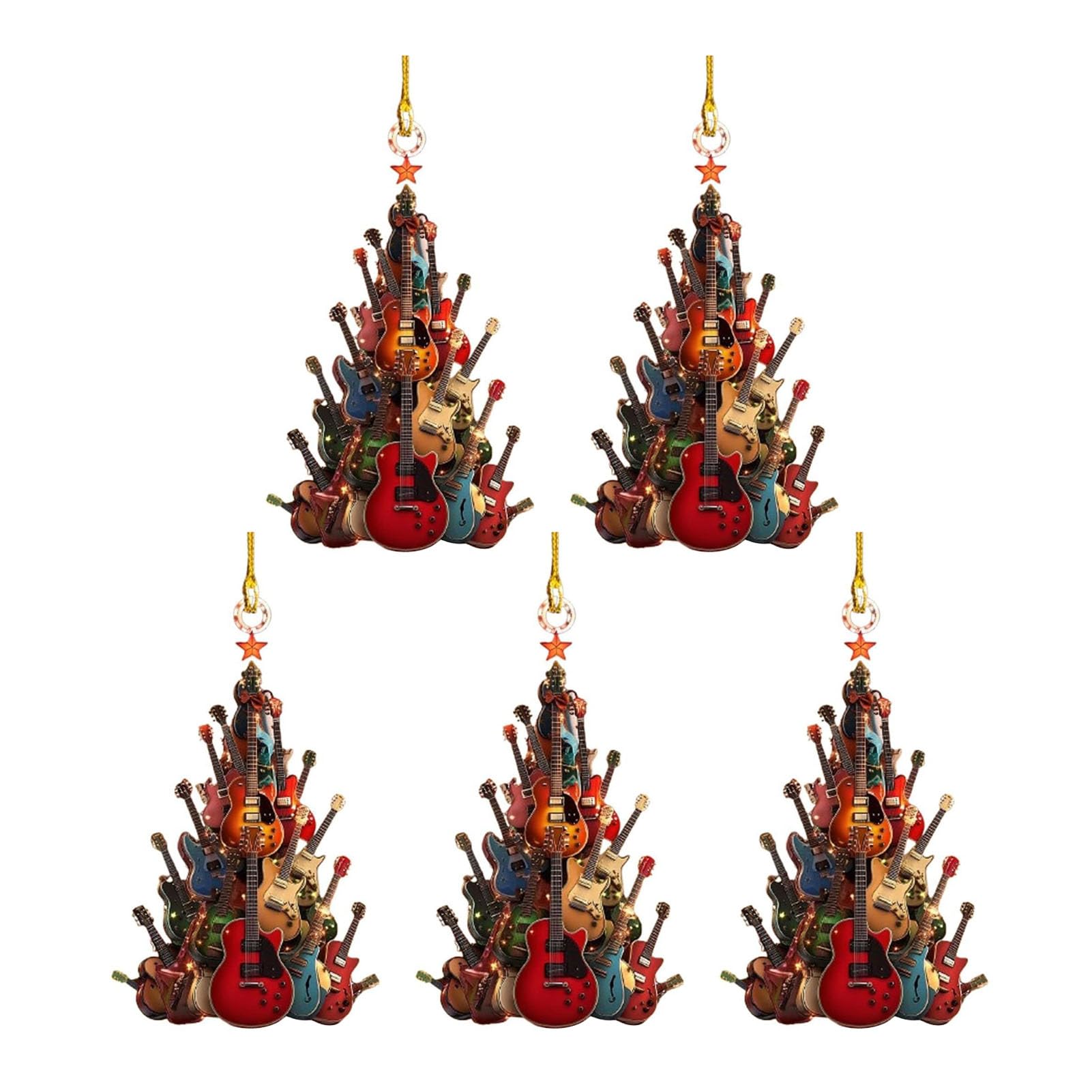 Guitar Christmas Tree Ornament 2D Acrylic Rockin' Around The Guitar Musical Instrument Hanging Decoration for Music Enthusiasts and Players 9cm 5pcs