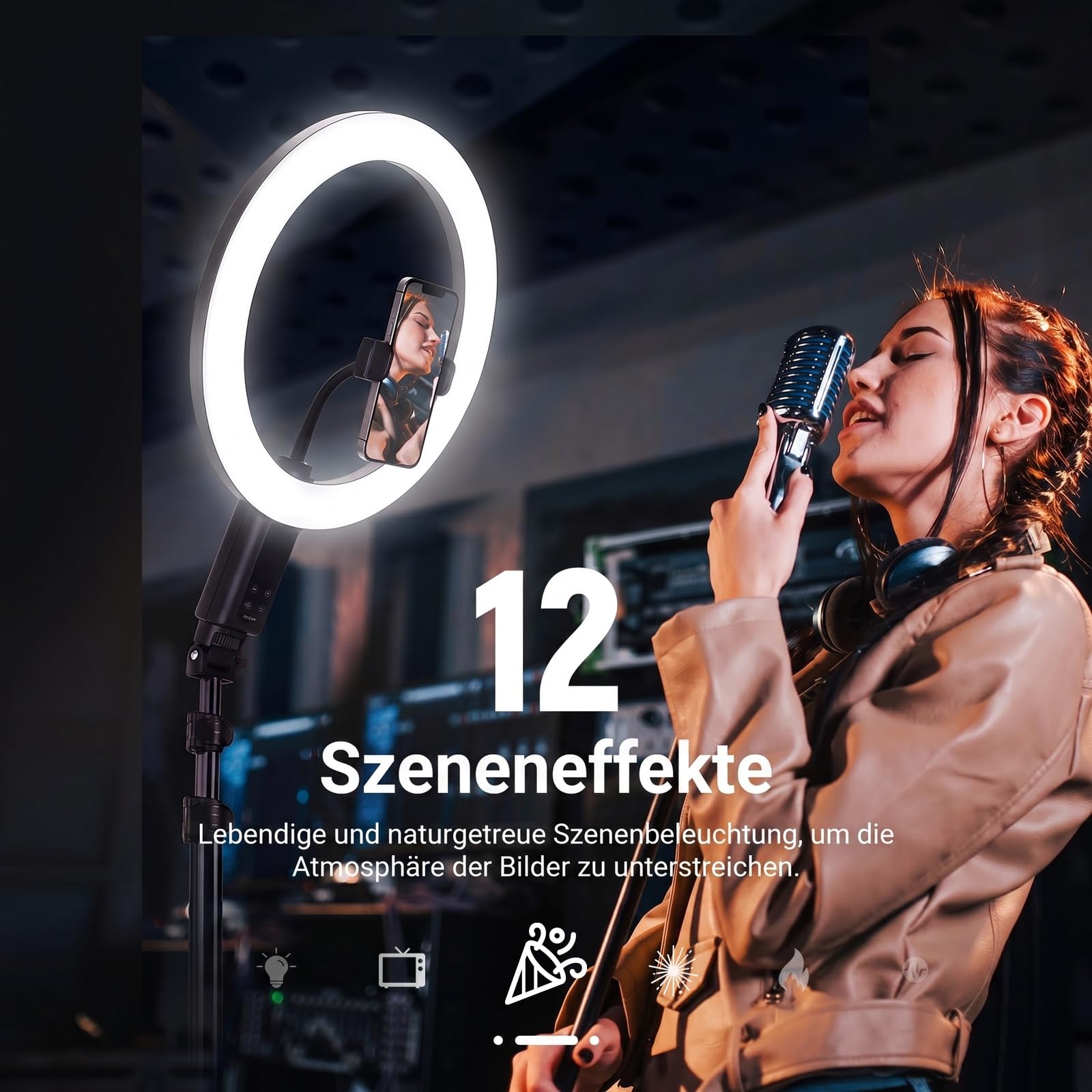 NEEWER 12" Selfie Ringlicht mit App Steuerung/Fernbedienung/Stativ, 3200mAh, zweifarbige LED, CRI 95, 2900K–7000K, Ring Light kreisförmige Leuchte, kompatibel mit iPhone, Vlog, Makeup, Studio, RB12B