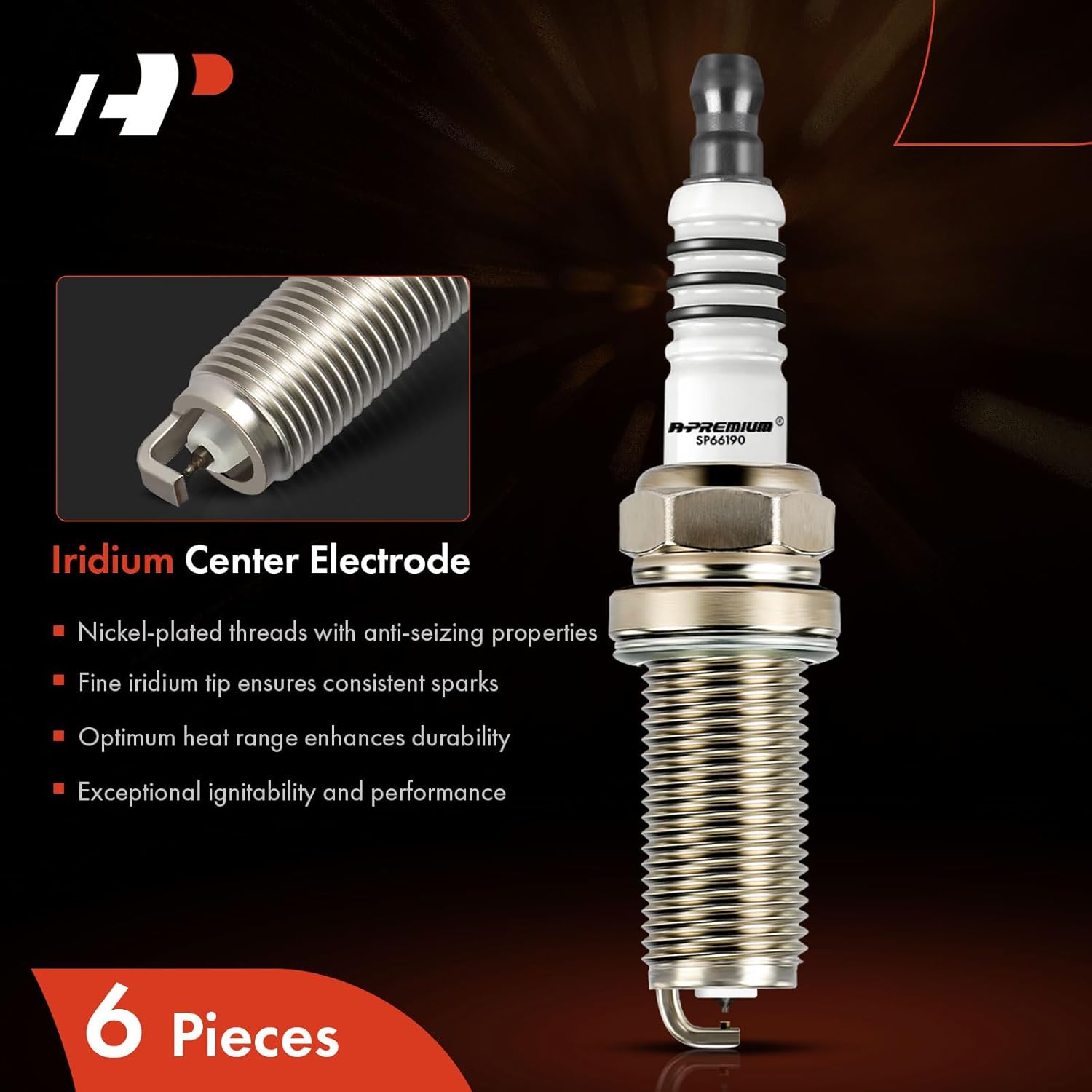 A-Premium 6619 Iridium Platinum Spark Plugs (Pack of 6) Compatible with Toyota, Subaru, BMW Cars - Camry, RAV4, Tacoma, Highlander, Outback, Tundra, Sienna, 4Runner, X5, Legacy, 2.5L-4.0L, 2001-2019