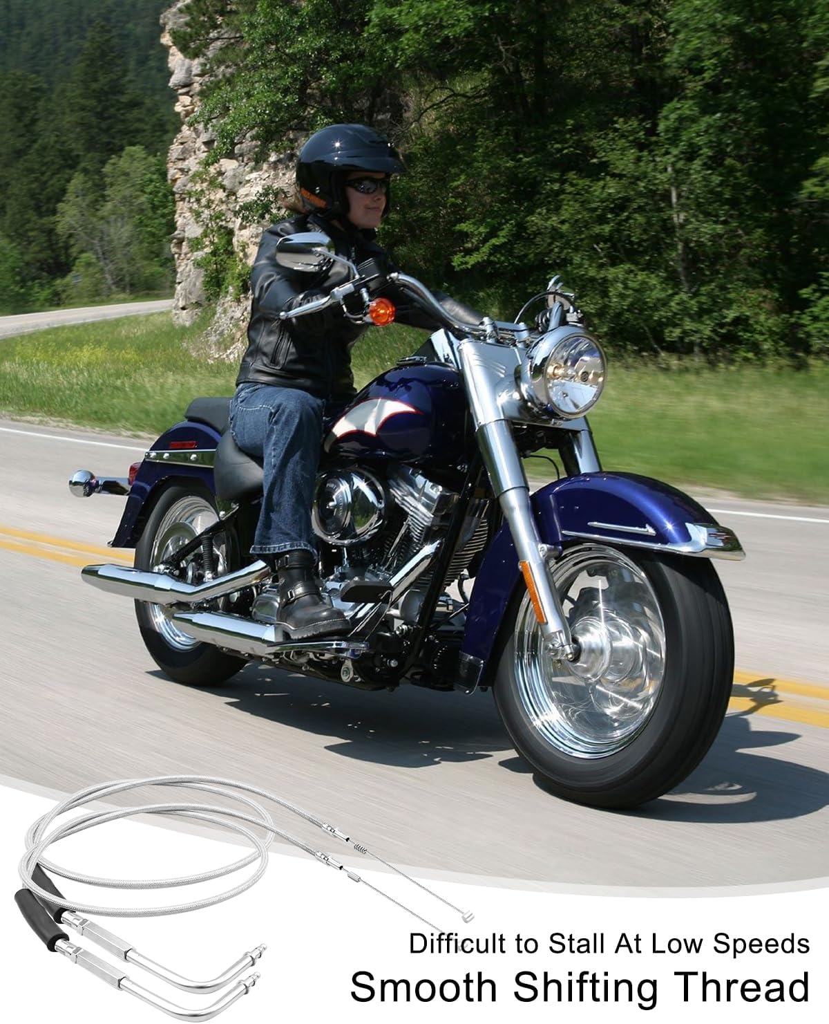 OCHIKI 42" Stainless Steel Throttle Idle Cable Set Fit for Harley Davidson FXST FLST XL 1996+ FXD FLT 1999-2017 Replace 56579-02A