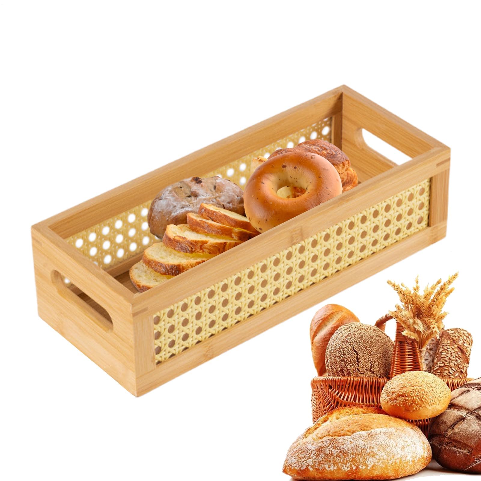 Basket Storage Box Kitchen Woven - Rustic Rattan Organizer,Bohemian Style Container with Carrying Handles for Toys