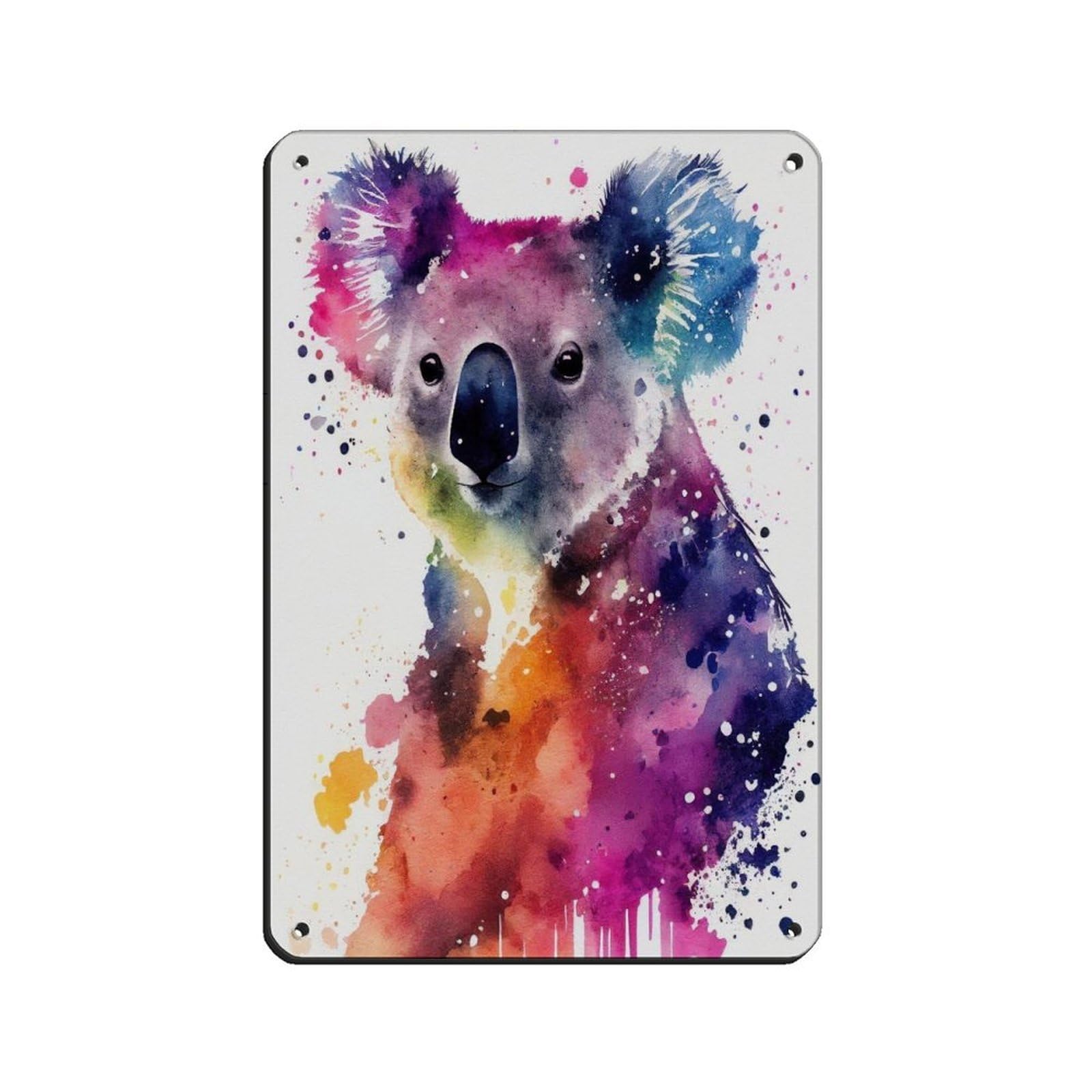 Watercolour Koala Portrait Poster Tin Sign Vintage Metal Pub Club Cafe Bar Home Wall Art Decoration Poster Retro 8x12inch(20x30cm)