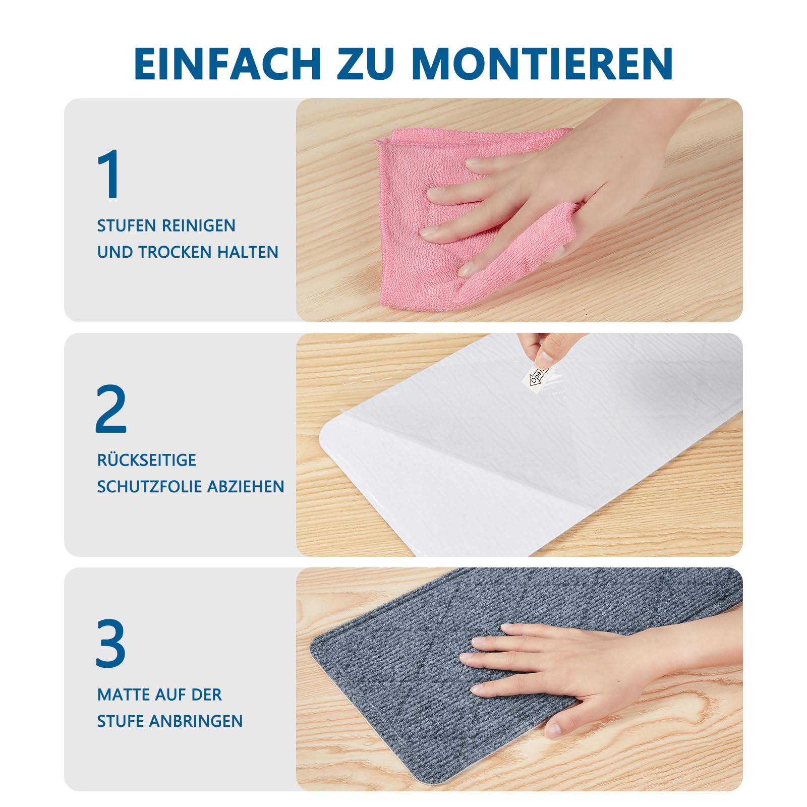 KOOTETA Lot de 15 Antiderapant Escalier, 20 x 76 cm Tapis De sécurité Marchettes d'escalier pour Enfants, Aînés et Animaux De Compagnie avec Adhésif Réutilisable, Gris Clair