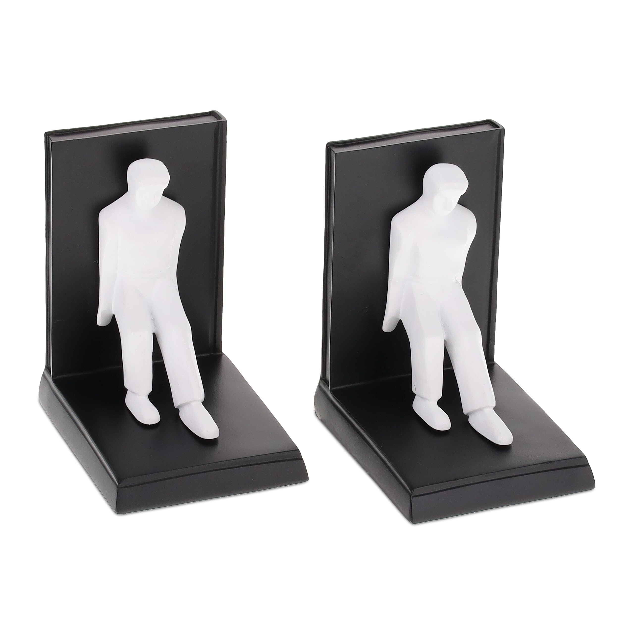 Relaxdays Lot de 2 Serre-Livres, Figurine Homme, HxLxP: 14,5x12x9,5 cm, décoratif, résine Artificielle, Noir - Blanc