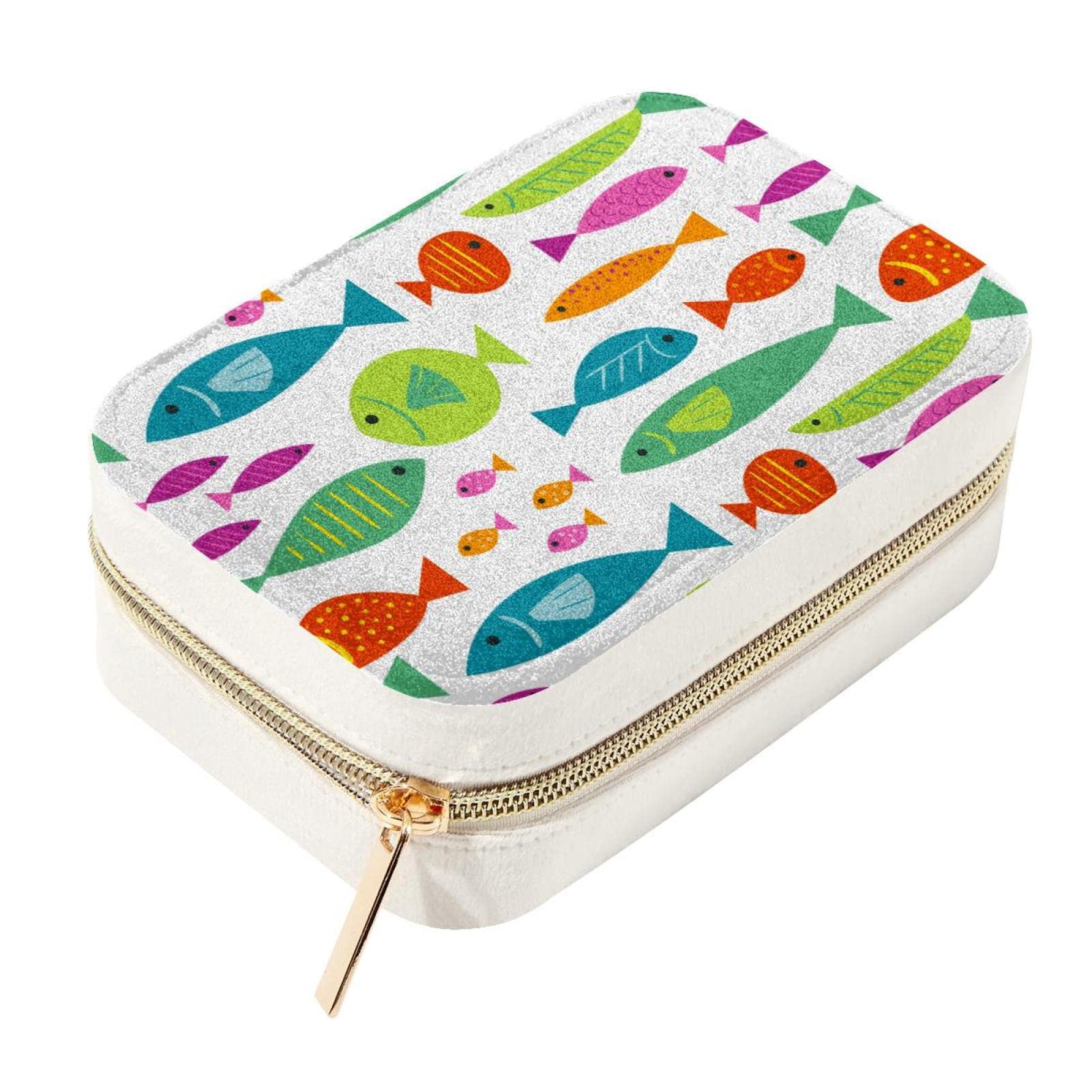 Boîte à bijoux en velours premium poisson coloré écrin précieux avec zip en métal