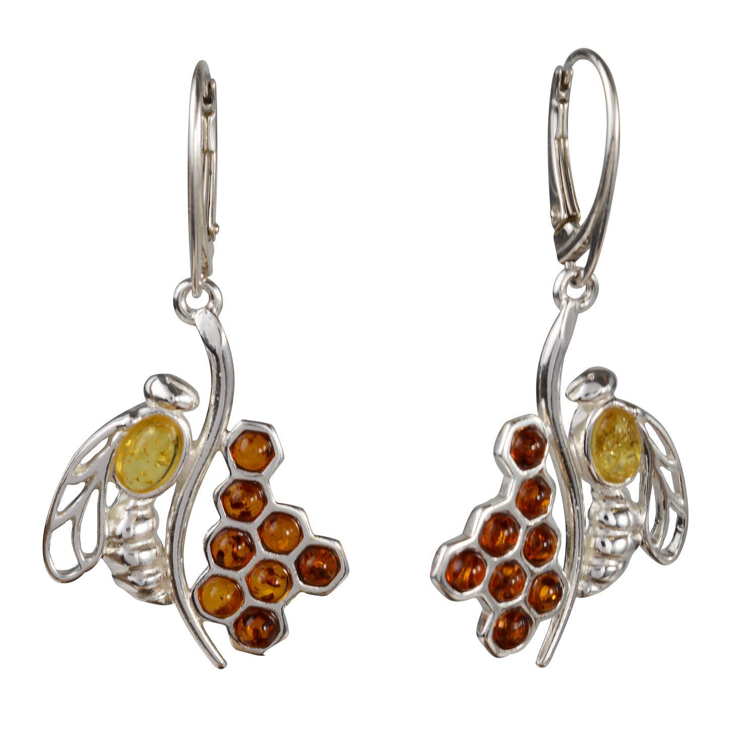 Amber Earrings - French Leverback "Honeycomb Bee" Baltic Amber Earrings - Hypoallergenic Earrings - Sterling Silver Jewelry Collection