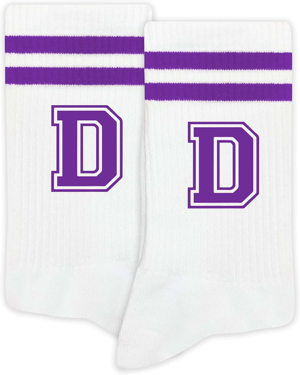Striped Initial Socks with the Letter in Purple, Socks for Adult, Teens, Men&Women, Gifts for Friends, Family, etc.
