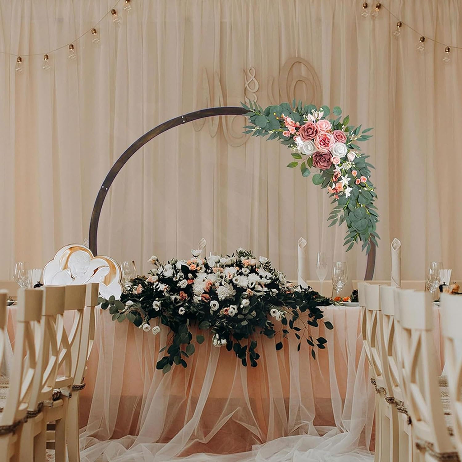 2,2 m runder Hochzeitsbogen aus Holz, Blumenballon-Bogenständer, Gartenlauben-Spalier für Kletterpflanzen, Blumenballon, Boho-Dekor für drinnen und draußen, runder Bogen-Hintergrun
