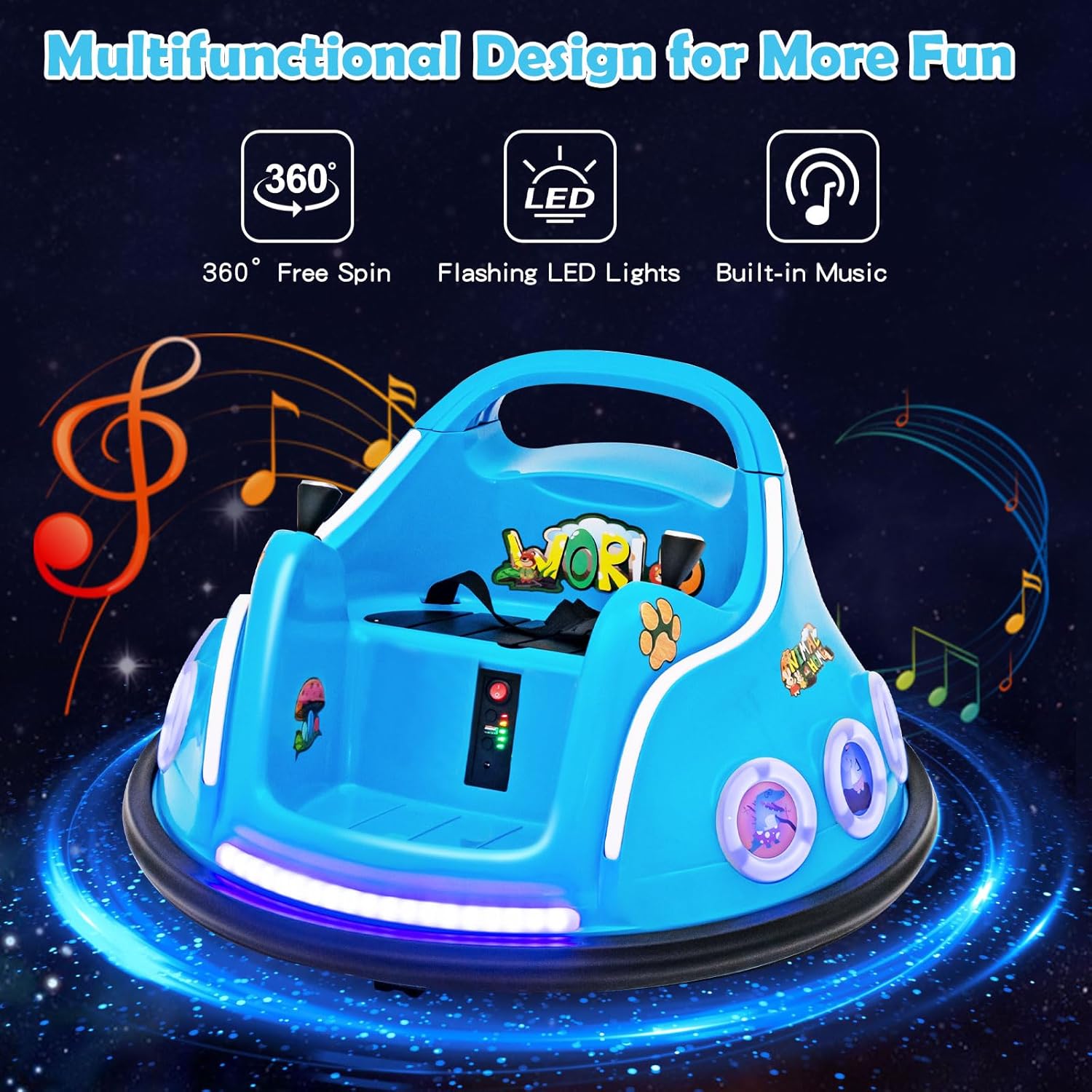 Costzon Bumper Car for Kids, 12V Electric Ride on Bumper W/Remote Control, 360 Degree Spin, Flashing Lights, Built-in Music & Wireless Connection, Toddler Bumper Cars for Boys Girls 3-8 Gift (Blue)