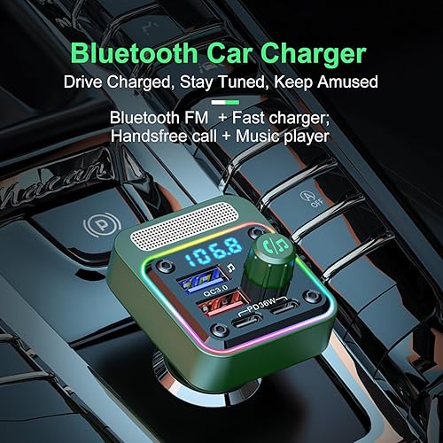 Miniatura 2 de Adaptador de coche Bluetooth Transmisor FM encendedor de cigarrillos de 54 W, cargador de teléfono manos libres, receptor de radio y reproductor de
