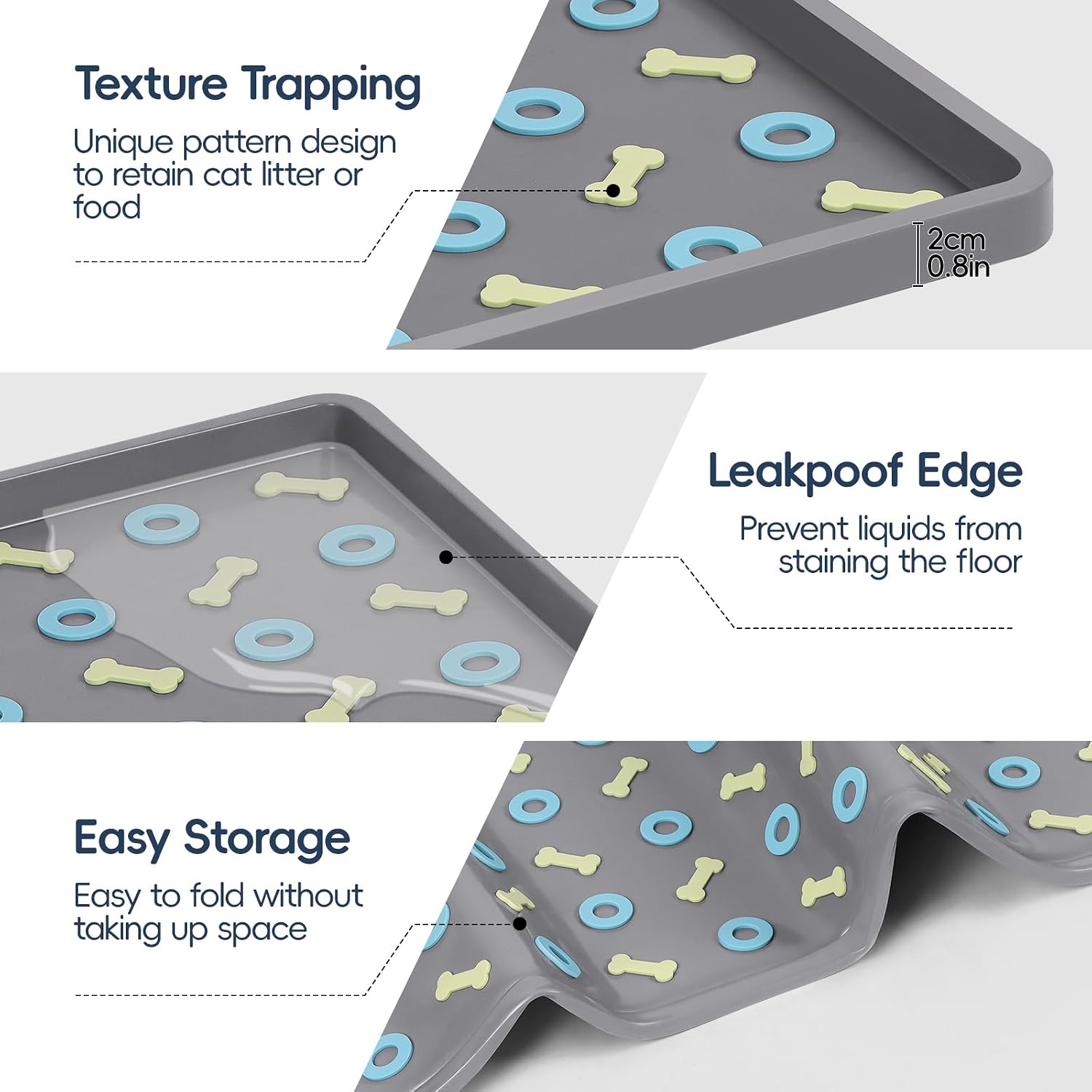 Silicone Cat Litter Mat 40" x 28" Cat Mat for Litter Box, Dark Grey | Extra Large Litter Box Mat, Waterproof Cat Litter Trapping Mat, Non-slip, Leakproof Kitty Litter Mat with Bone Pattern