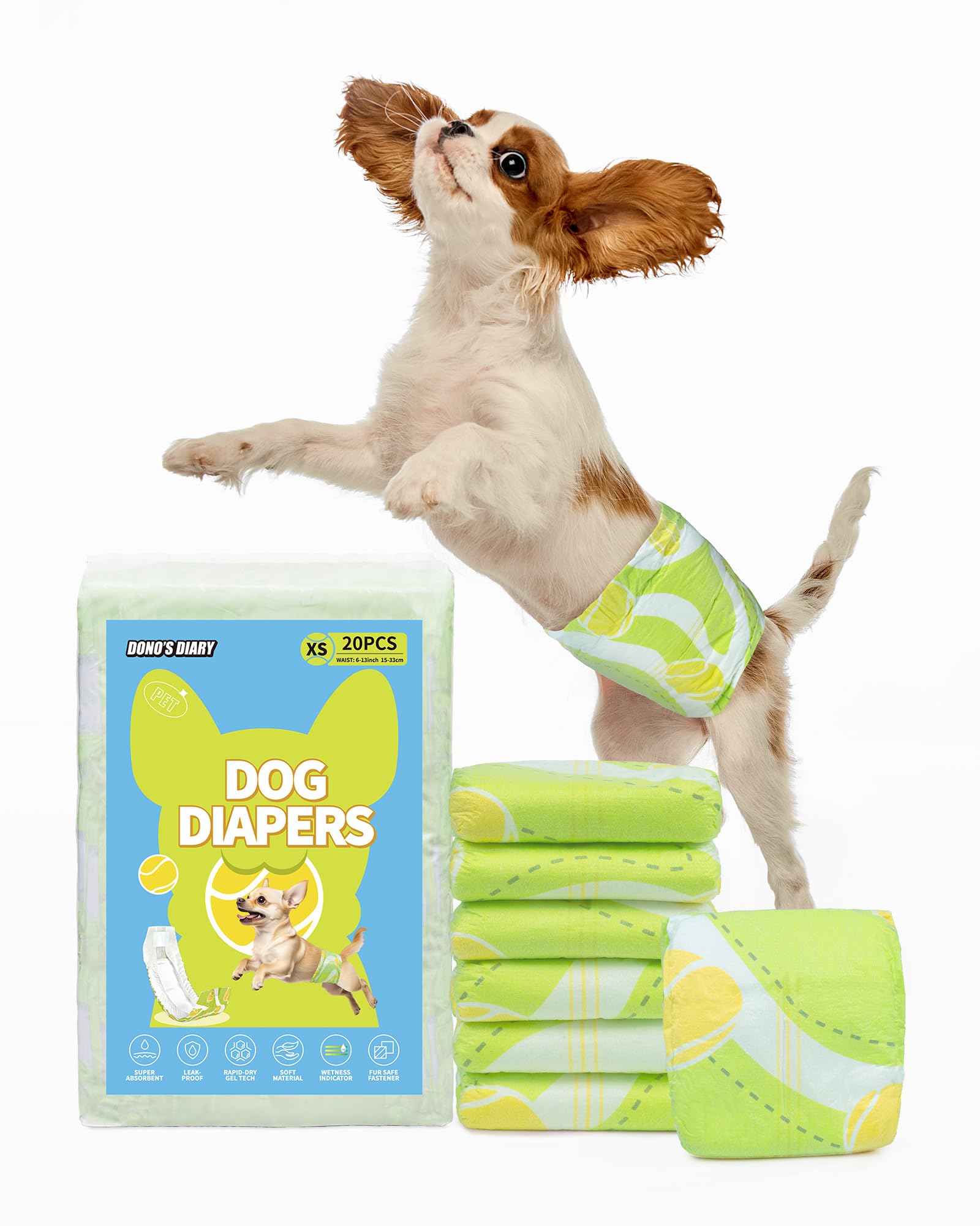 Dono Disposable Dog Nappies Male 20ct, Dog Diapers, Wetness Indicator, Male Dog Belly Bands, Super Absorbent, Leak-Proof, Incontinence, Excitable Urination, Marking Issues, Travel, XS(15-33CM)