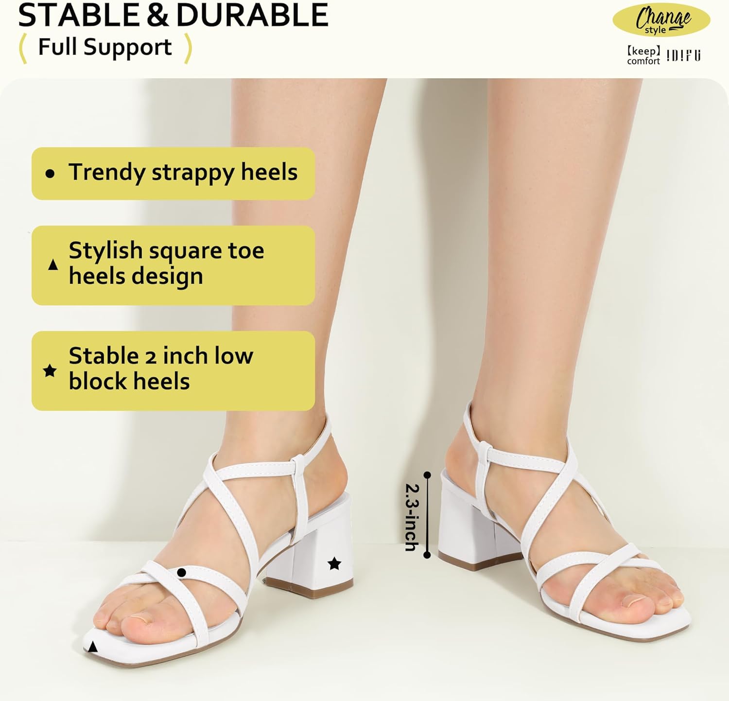 IDIFU IN2 Strappy Chunky Block Square Toe Heels Wedding Prom Bride Bridal Dance Party Dress Shoes for Women Trendy Comfortable Dressy Cute Casual Summer Sandals Slingback Low Short Heels - Image 4