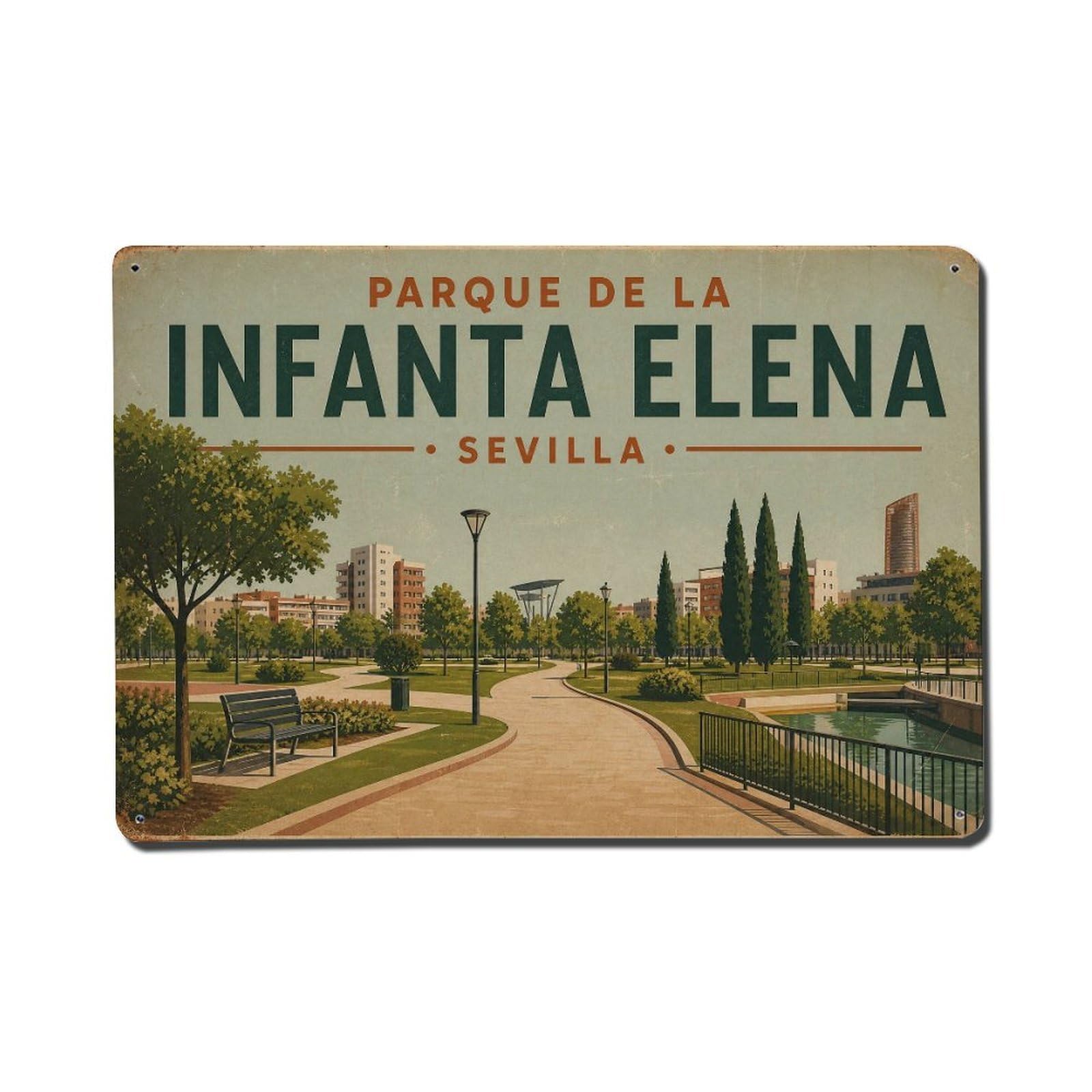 Vintage Travel Parque Infanta Elena Seville Urban Park Metal Tin Sign