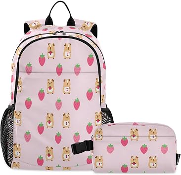 Bookbag For Teen Girls With Lunchbox Cute Pig Strawberry Pink School Backpacks For Girls With Lunch Box age 8-10 years old