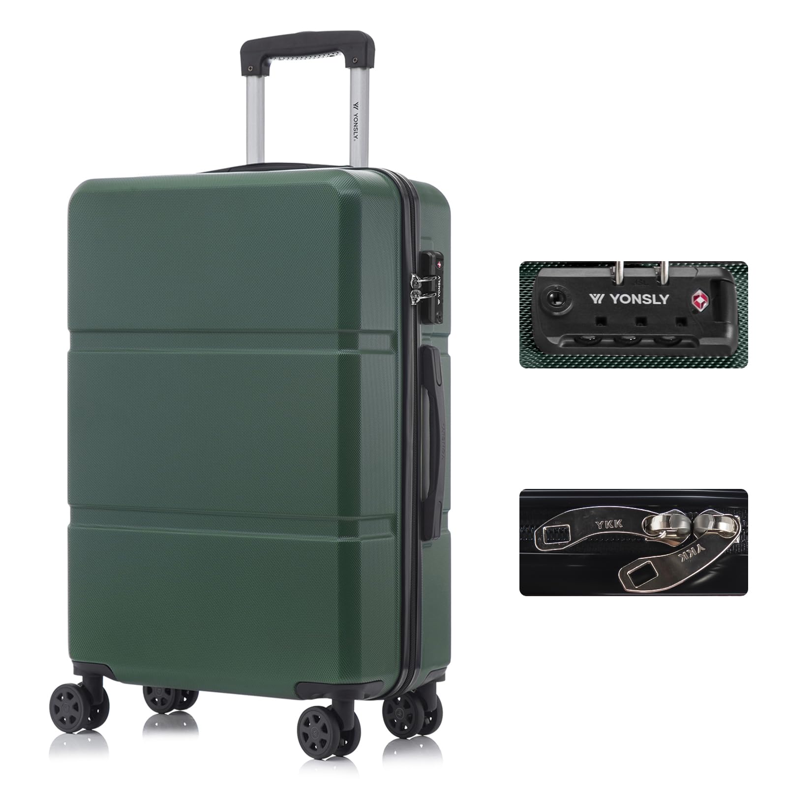 yonsly Koffer Suitcase, Trolley Reisekoffer, Rollkoffer Handgepäck mit 4 Rollen 360°, ABS Hartschalen, Sicherheitsschloss, Weicher Gummigriff, 210D-Futter