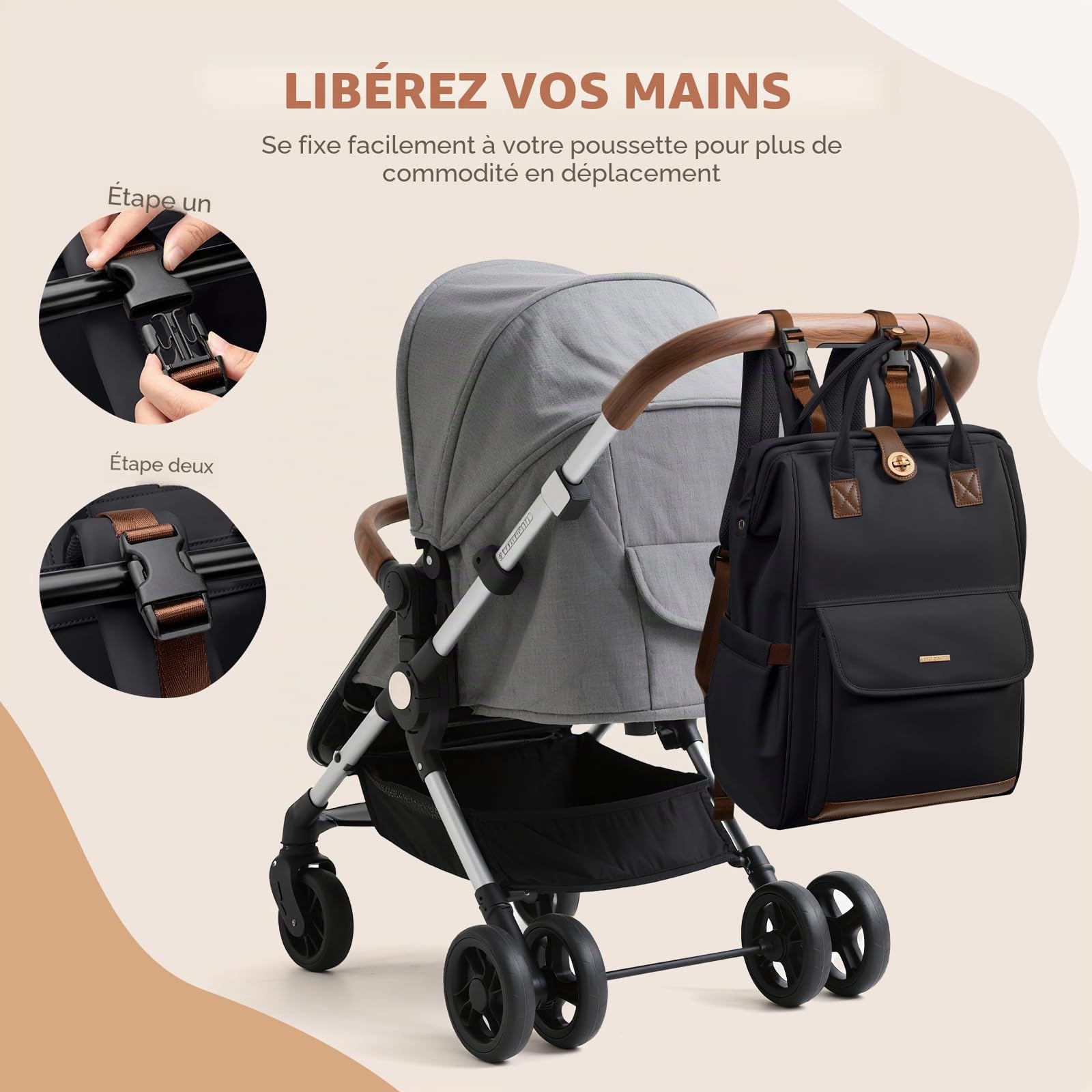 Sac à dos à langer, sac à langer multifonction résistant à l'eau avec crochet, sac à langer décontracté à suspendre pour maman