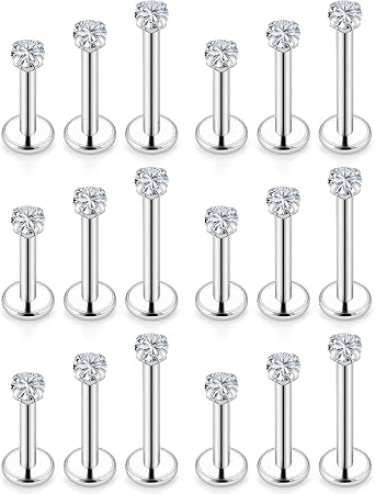 Vsnnsns 16G Lip Rings Stainless Steel Tragus Helix Conch Piercing Jewelry Snake Bite Piercing Monroe Lip Rings Labret Medusa Cartilage Lobe Earrings Studs Piercing Jewelry 6MM 8MM 10MM Silver 18PCS