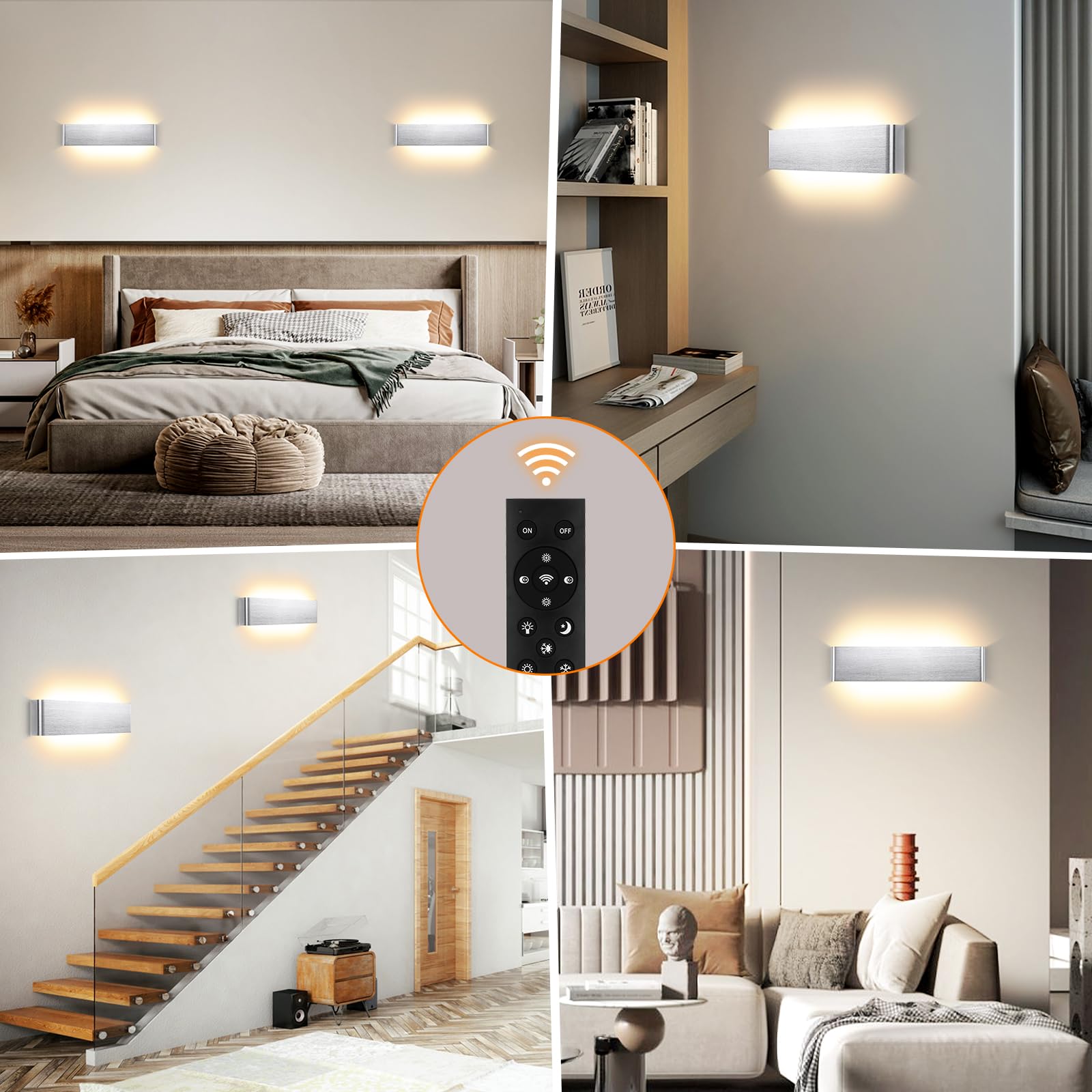 ENCOFT 18W Lámpara de Pared Interior LED, 40cm Aplique de Pared Regulable con Control Remoto, Apliques de Interior Up Down Spot, Iluminación de Pared en Aluminio 2700K-6000K, 0-2400LM, Plateado