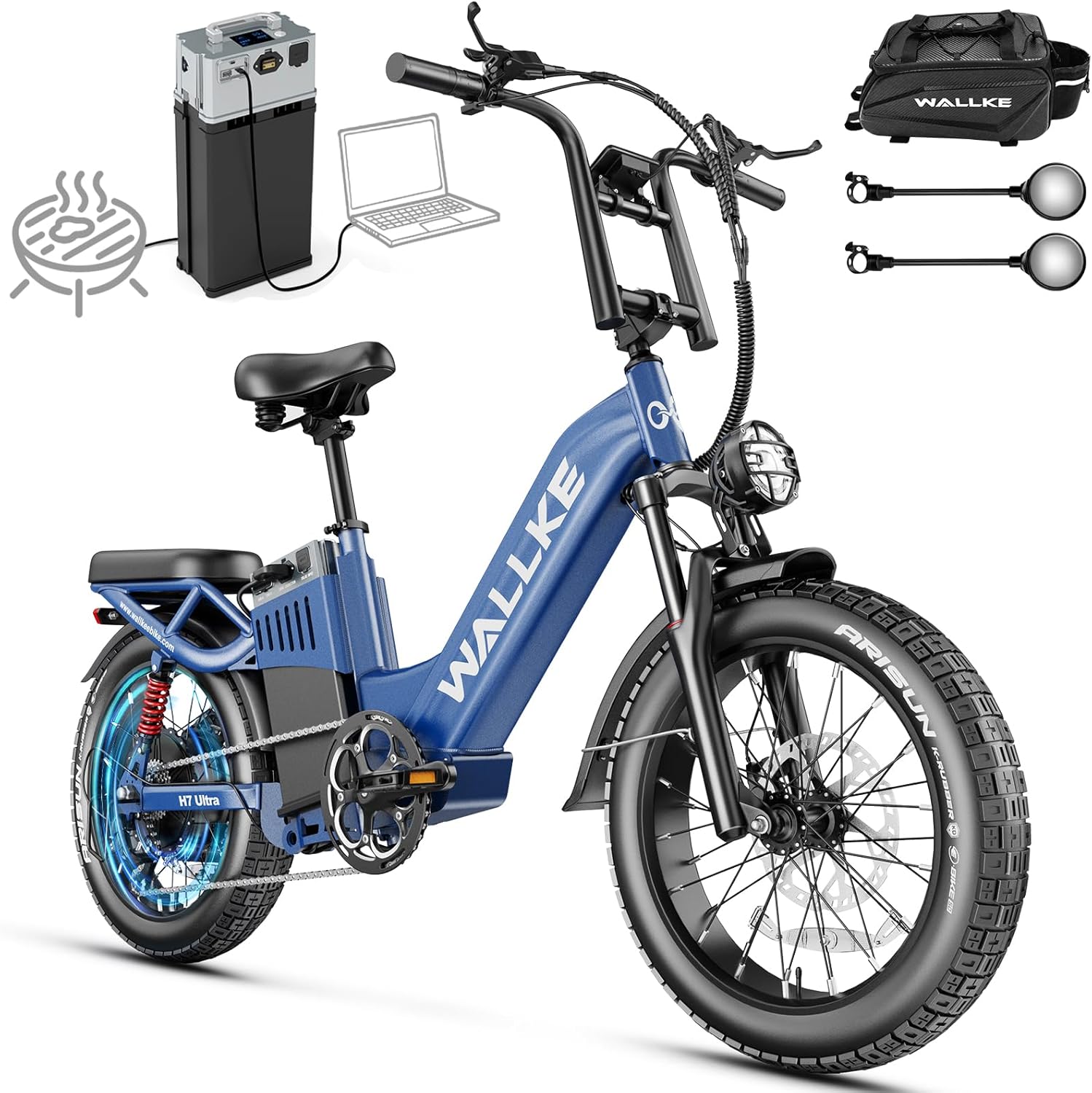 Wallke H7 ULTRA Premium 4000W E Bikes for Adults, 2640Wh Max-180 Mile Lengthy Vary Electrical Bike, 37MPH Quick Ebike with Torque Sensor, 48V 55Ah AC/Photo voltaic Charging -AC/DC Output, Stepthru Fats Tire Bicycle