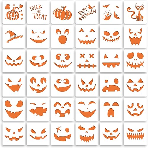 Juego de 36 plantillas de Halloween reutilizables de 15 centímetros para pintar y tallar calabazas, madera, paredes y decoraciones de Halloween,