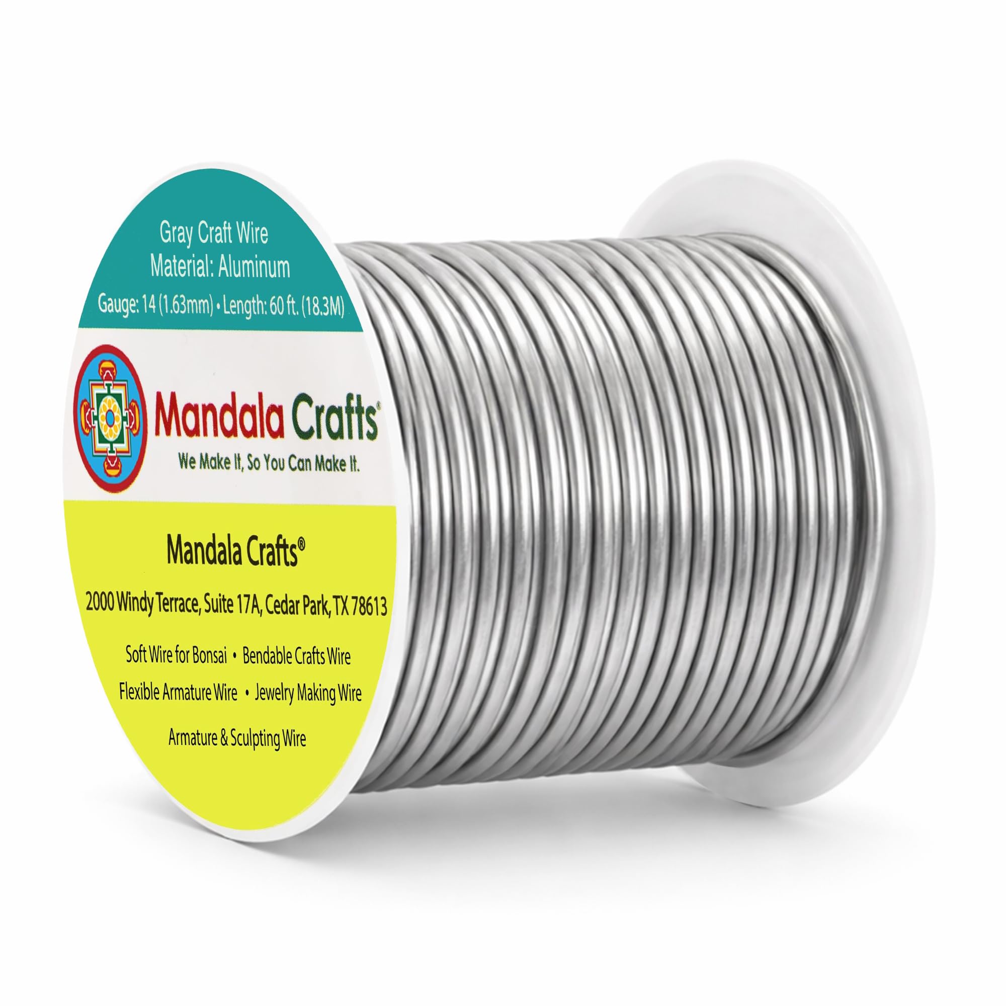 Mandala Crafts 14 Gauge Gray Anodized Aluminum Craft Wire, 60 FT