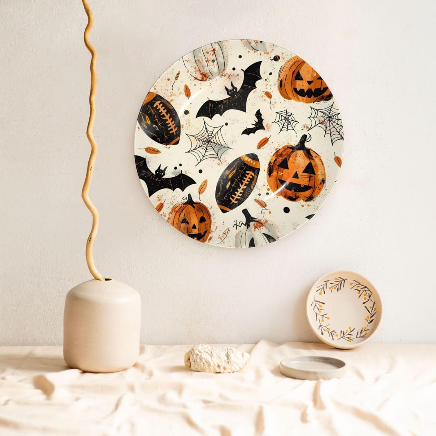 Halloween Rugby Style Ceramic Plate Display Home Display With Stand Wall Hanging Plate For Home Decor 10 Inch
