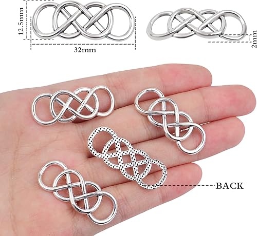 Miniatura 10 de Conector doble símbolo infinito encantos aleación colgante encanto conectores para bricolaje pulsera collar, Metal, Aleación.