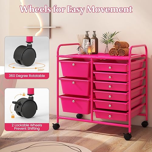 Vista 401 de LDAILY Carrito de almacenamiento con ruedas de 15 cajones, carrito rodante con cajones para aula, organizador de manualidades con ruedas con marco