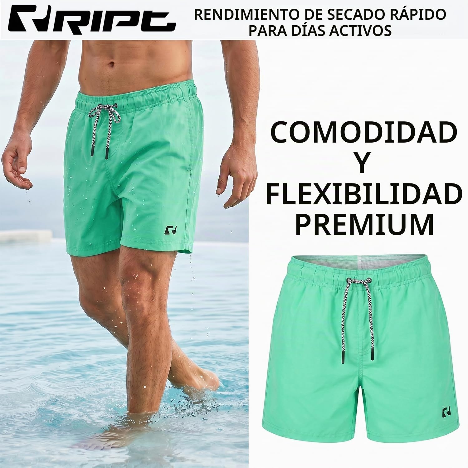 RIPT Bañador Hombre Secado Rápido – Pantalón Corto con Forro Malla, Protección UV50, Boardshort Playa Natación Surf Vacaciones Verano