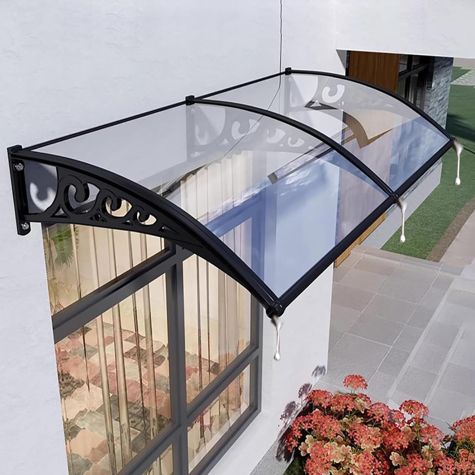 Auvent de porte d'entrée contre la pluie marquise transparente en polycarbonate