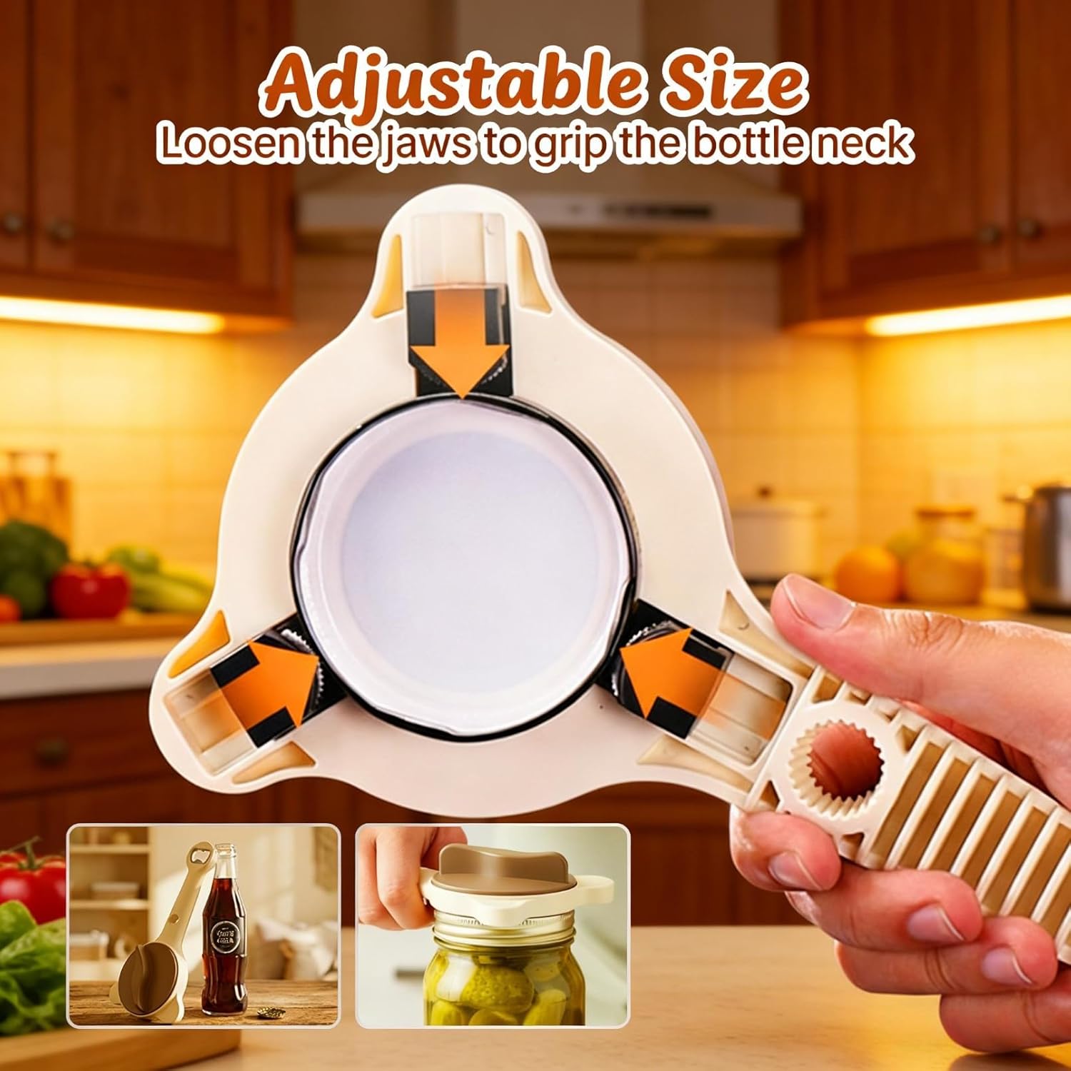 4-in-1 Jar Opener – Adjustable Stainless Steel Lid Remover with Non-Slip Grip, Easy Bottle & Can Opener for Seniors & Arthritis, Fits Kitchen Jars and Lids (2)