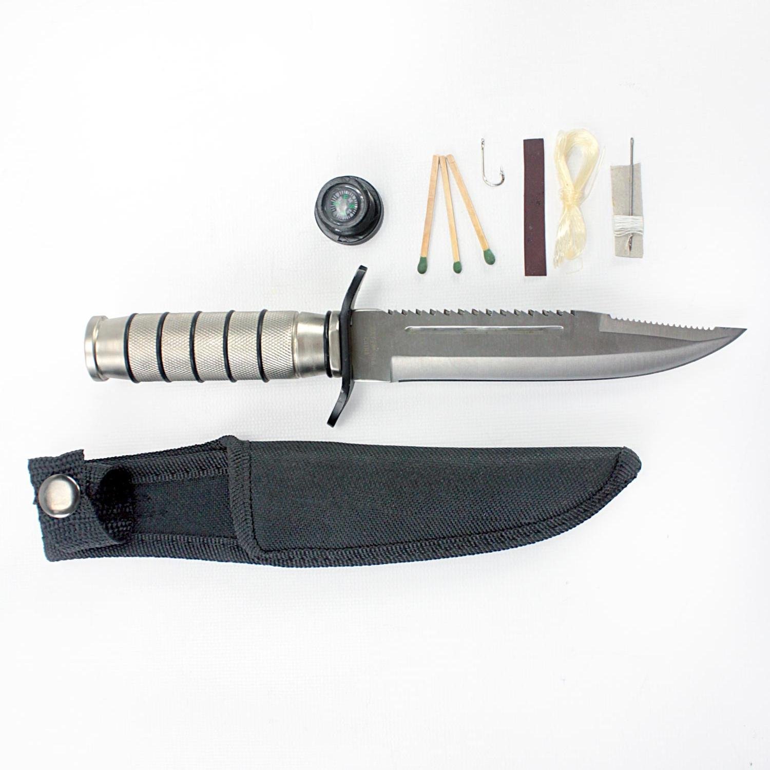 Stainless Steel 10" Lightweight Survival Knife with Survival Kit and Compass