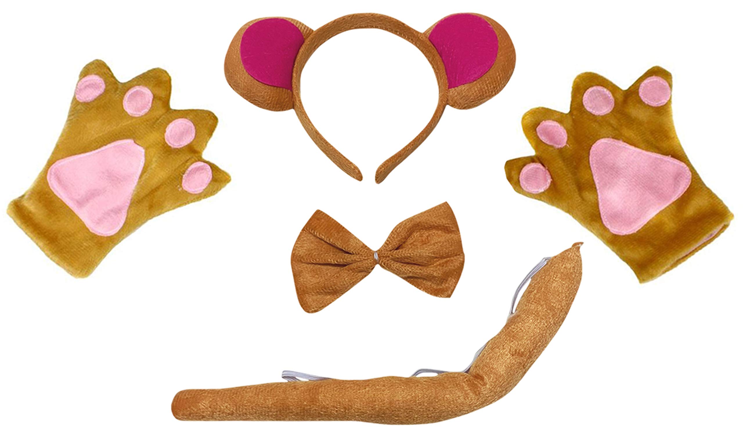 Petitebelle Bear Headband Bowtie Tail Gloves 4pc Adult Costume (Khaki, One Size) โ image 1