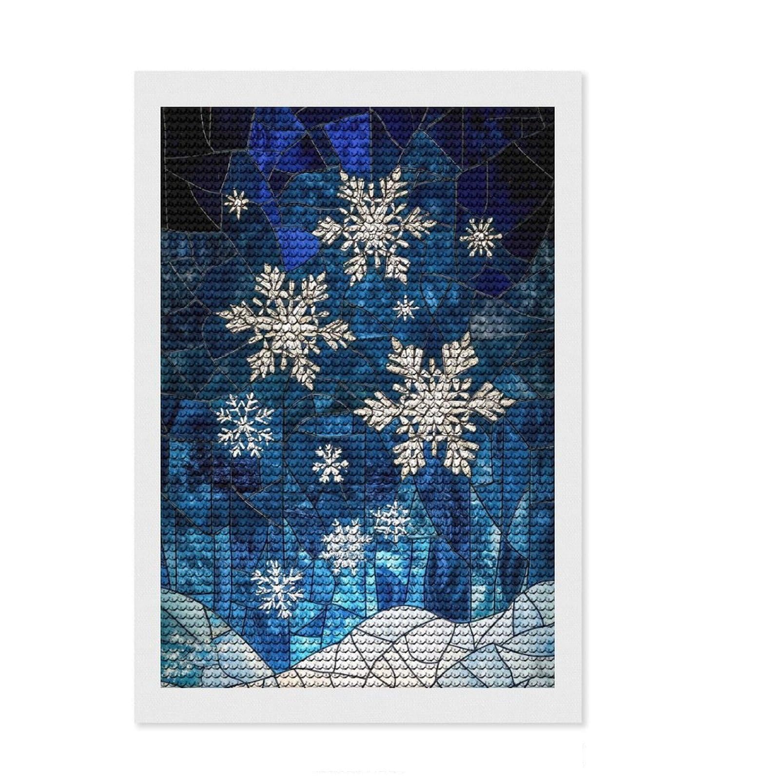 Junmoney Stained Glass Winter Diamond Painting Kit 8"x12", Printed Canvas, Neat Printed Canvas, Farmhouse Decor, Christmas Gift, Adhesive Canvas