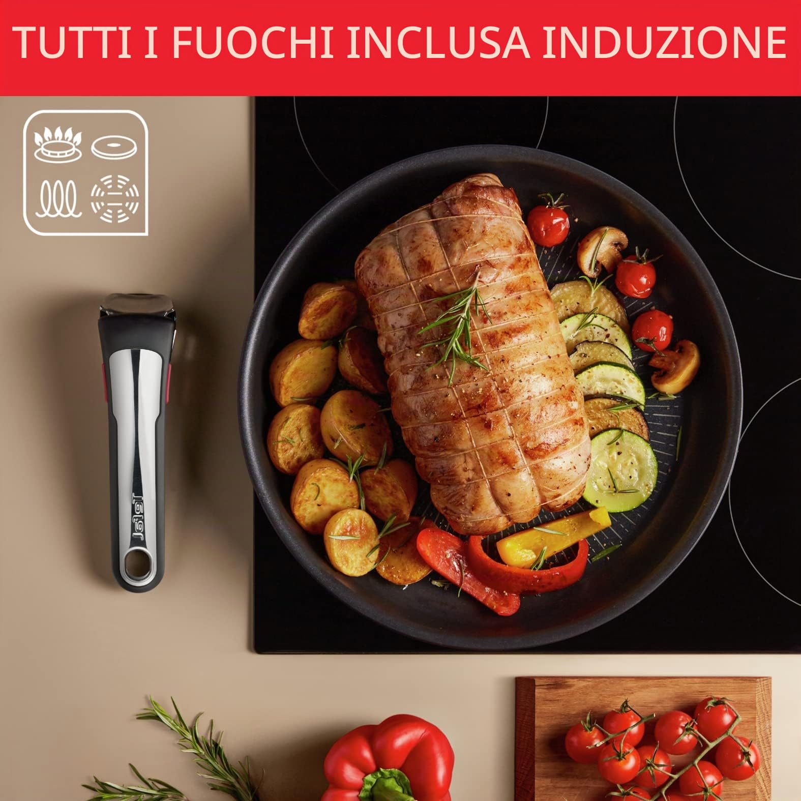 Tefal Ingenio Padella per Crepe, 27 cm, Induzione, Rivestimento Antiaderente, Ghisa di Alluminio, Impilabile, Compatibile con lavastoviglie, Eco Resist L8581004, Nero, Antiaderente