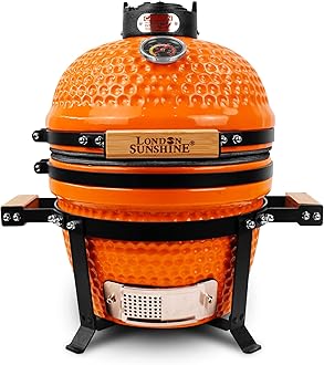 London Sunshine Ceramic Charcoal BBQ Kamado Grill Smoker - Portable Tabletop Cadet Series -Orange