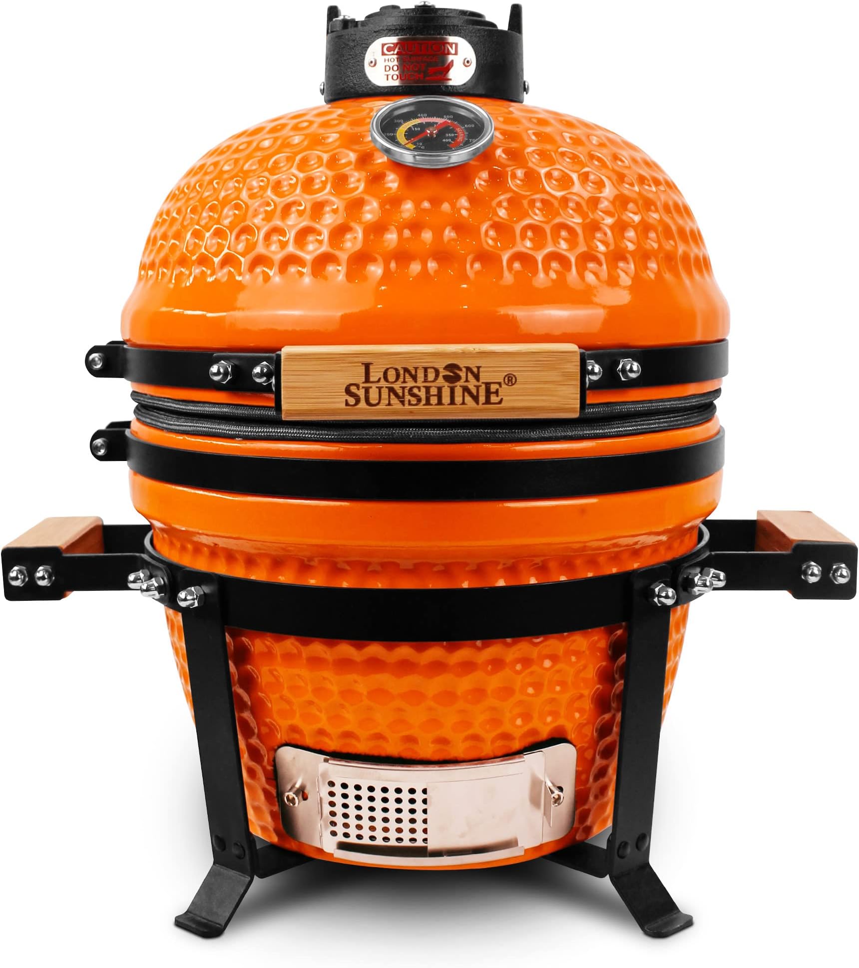 London Sunshine Ceramic Charcoal BBQ Kamado Grill Smoker - Portable Tabletop Cadet Series -Orange