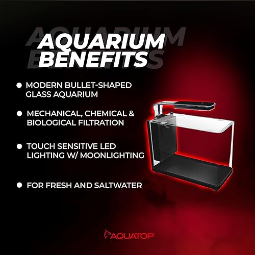 Miniatura 3 de Aquatop Piscis - Acuario de cristal en forma de bala, 5 galones, 53 GPH - Kit de nano acuario, para peceras de sal y agua dulce, luz LED sensible al