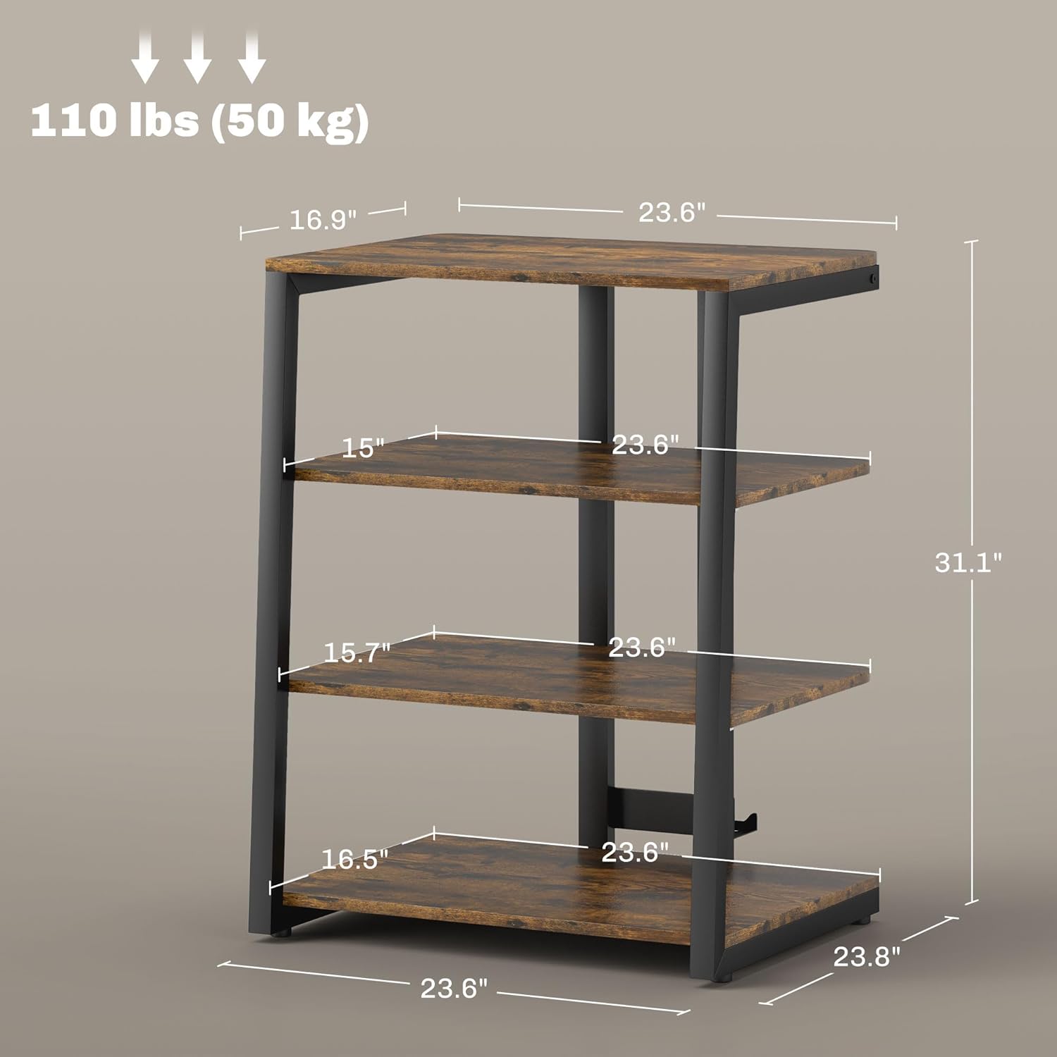 Diagram showing dimensions and weight capacity of the HOMCOM TV Stand