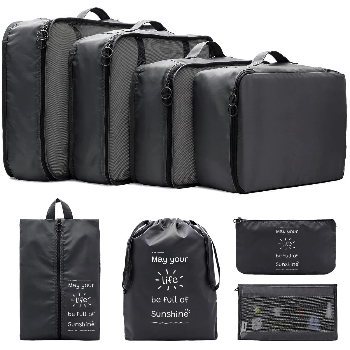 Shadcoler Organizer Valigia, 8 Pezzi Organizer Valigia Salvaspazio, Organizer Viaggio, Packing Cubes per Cosmetici, Abbigliamento Intimo, Vestiti, Borse, Scarpe, Viaggio Accessori Utili (Black)