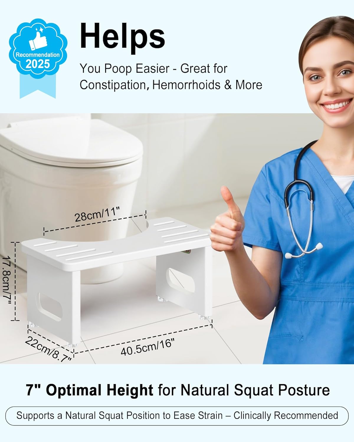 Foldable Toilet Stool, 7.5 Inches Bamboo Toilet Stool Squat for Adults, Collapsible Poop Stool for Bathroom, Potty Step Stool with Non-Slip Strip