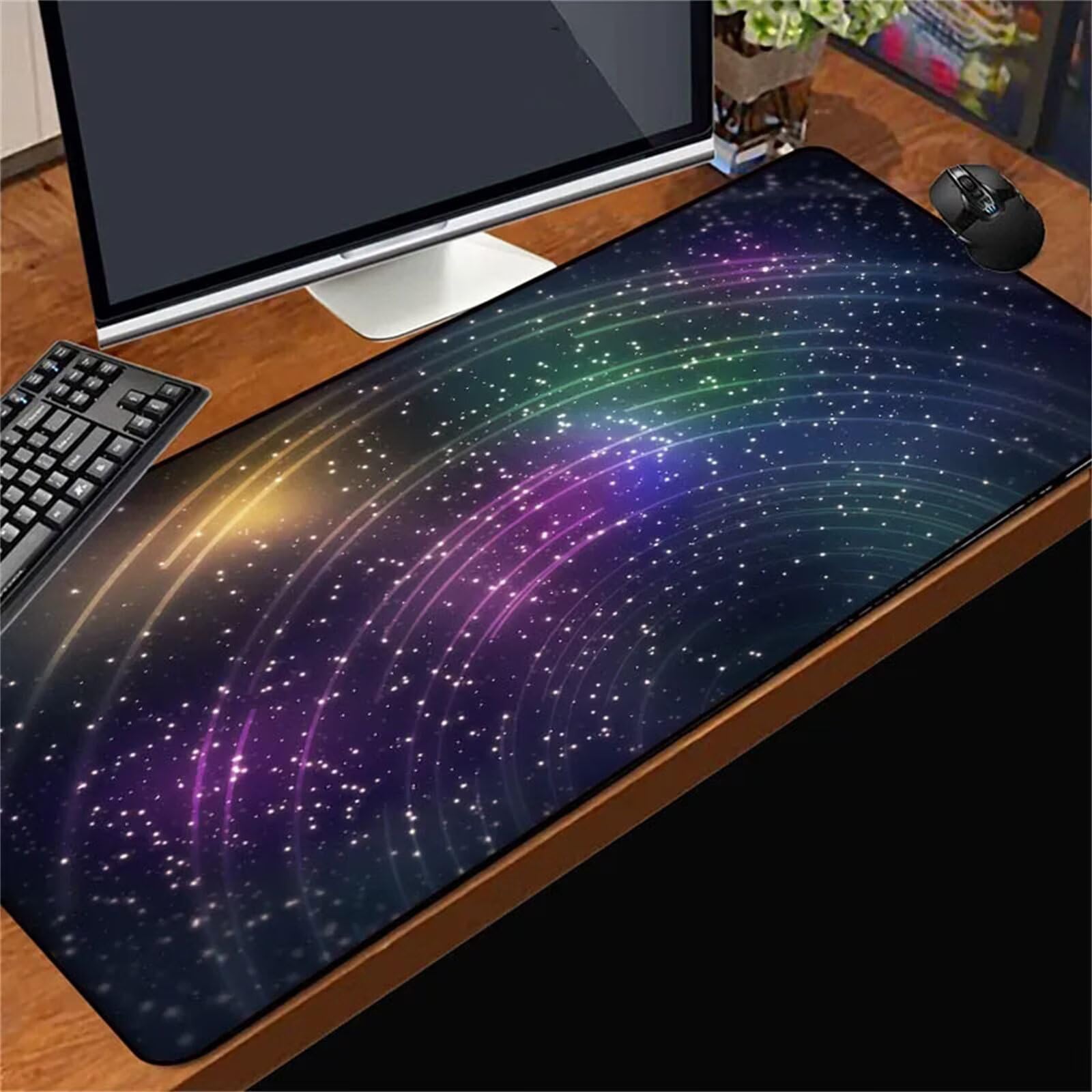 Tappetino Mouse XXL,Tappetino Mouse Gaming 1200x600x3mm Grande Mouse Pad,Base in Gomma Antiscivolo,Morbido,Confortevole e Resistente per Ufficio e Gioco - Galassia Nebula