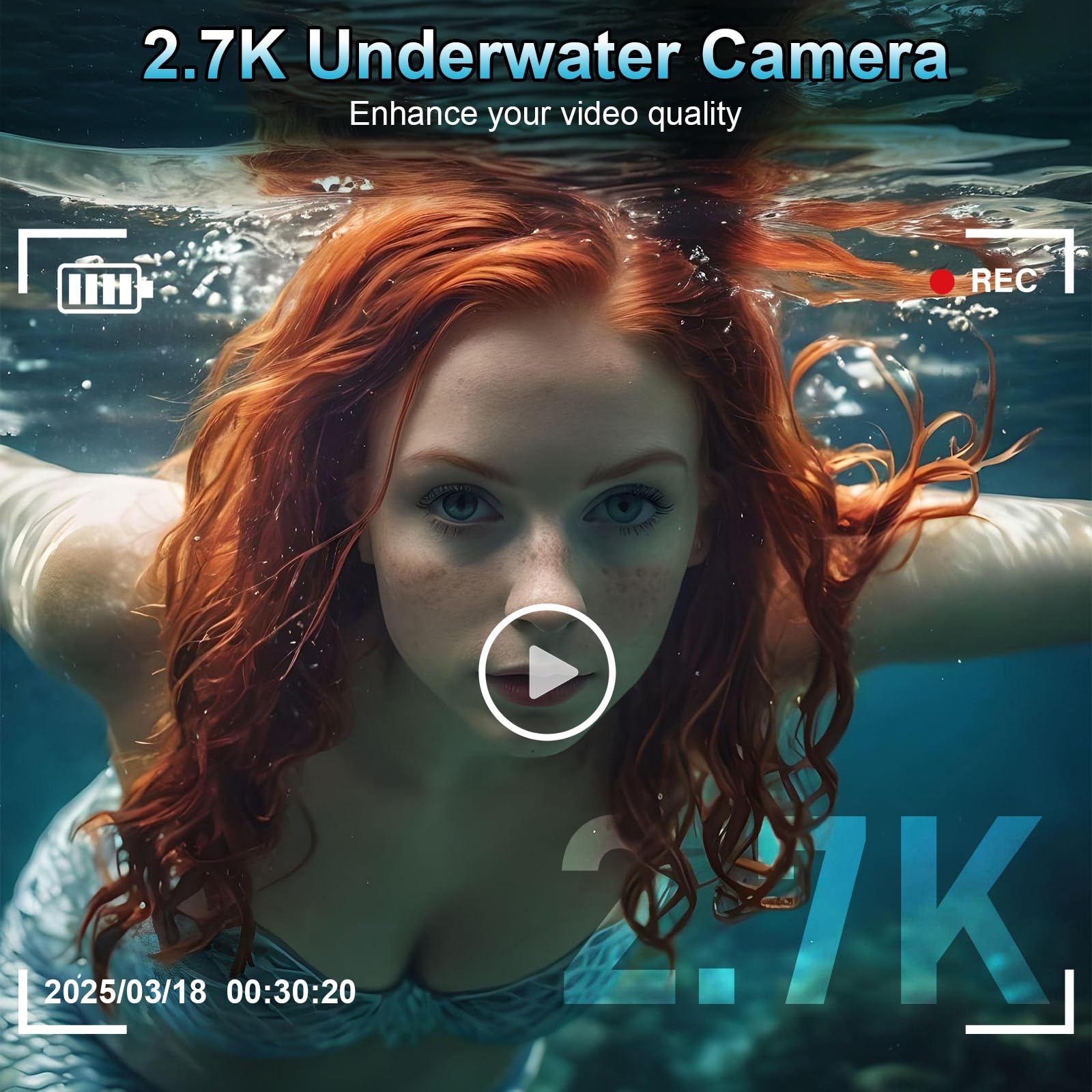 Unterwasserkamera 2.7K Digitalkamera wasserdichte 56MP Autofokus wasserdichte Kamera Fotokamera mit 32GB Karte