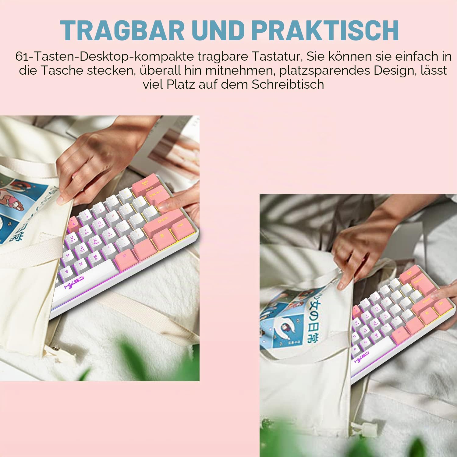 Kabelgebundene Gaming-Tastatur- & Maus-Set mit 61 Tasten RGB Backlit, Mauspad, 7 Farbatmungslicht Maus, 3600 DPI, für PS4-Windows-PC-Mac-Laptop (Weiß)