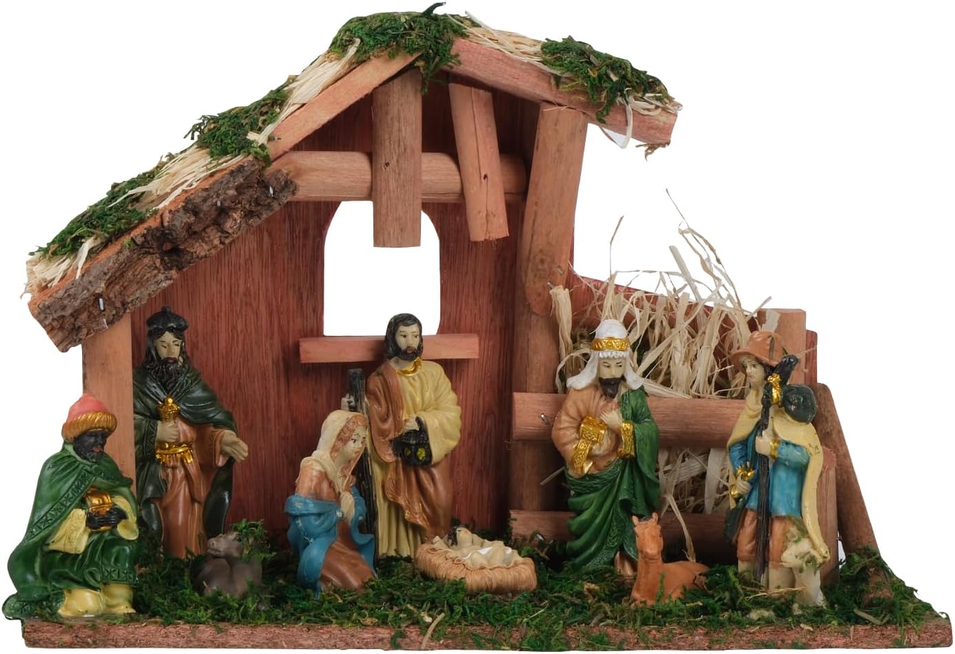 Resin Christmas Stable, Nativity Scene,Manger Scene, 8.3 inches, 9 Statues, Medium, NSR002