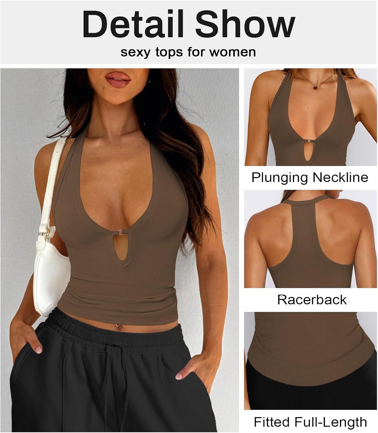 Womens Sexy Deep V Neck Halter Tops for Women Ribbed Racerback Tank Slim Fit Trendy Y2k Summer Going Out Sleeveless Top - Image 4
