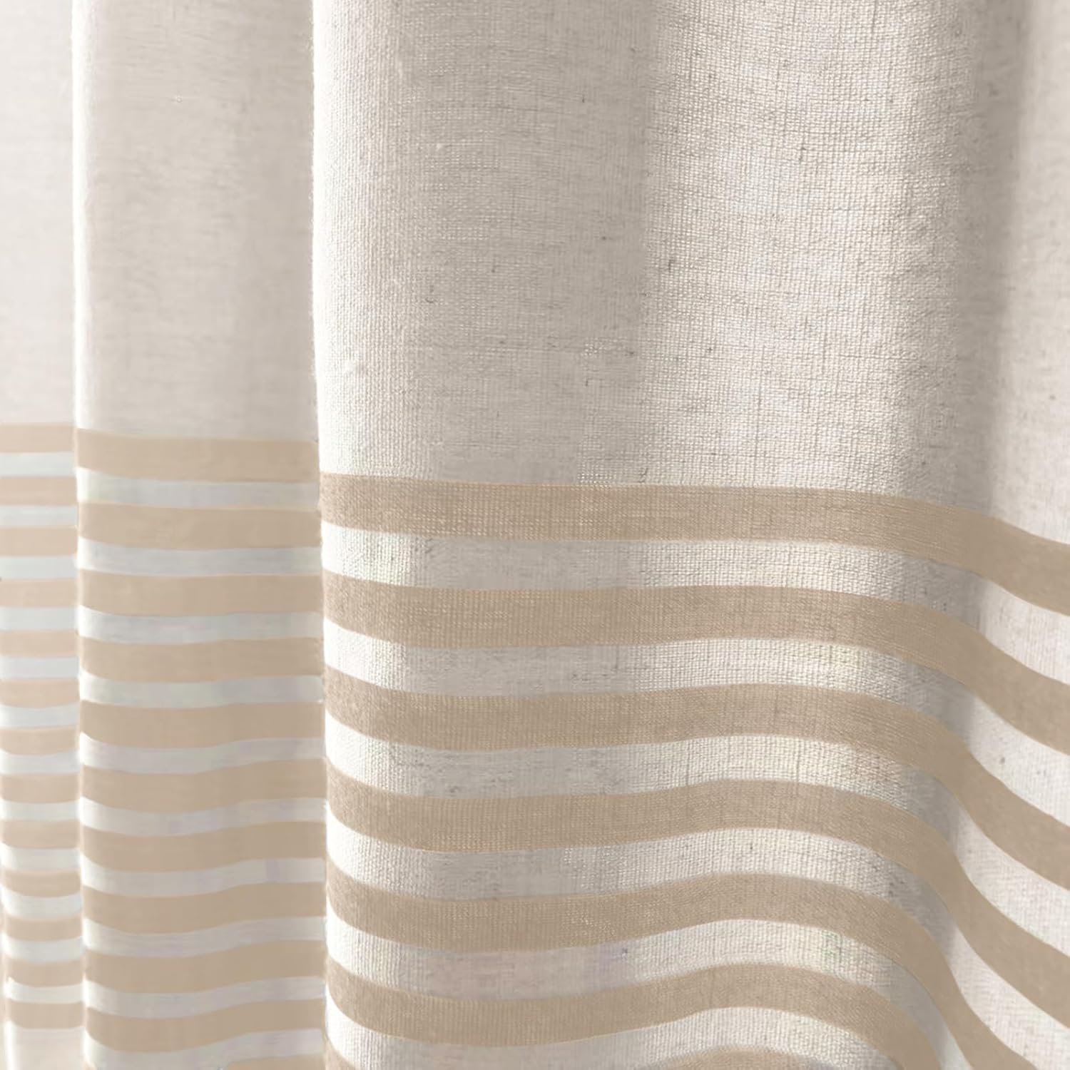 bufftieo Beige Shower Curtain for Bathroom Boho Linen Farmhouse Tassel Shower Curtain Set 72" x 72"