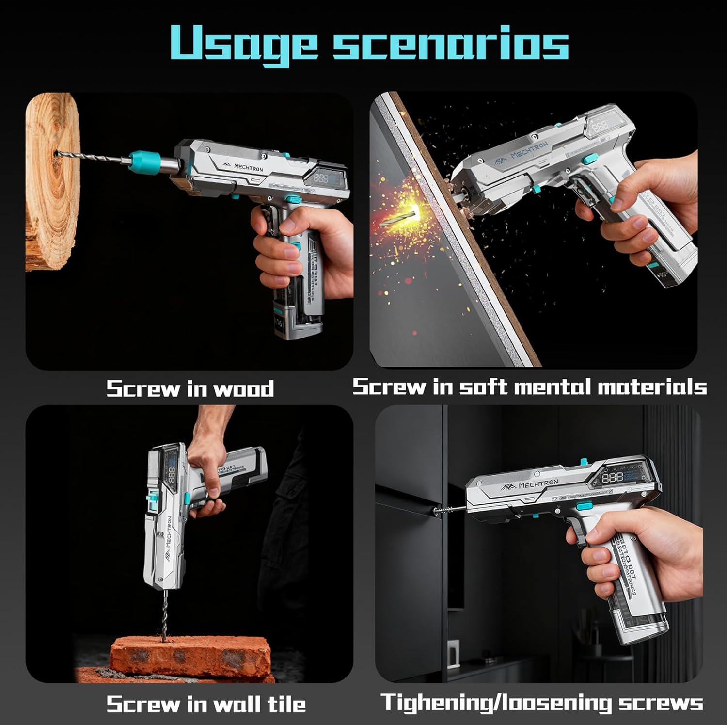 Gifts for Men - Cyberpunk Gun-Shaped AI Smart 8V Dual-Speed Hammer Drill, Cool Gadget for Boyfriend, Husband, Dad, Boss, Gamers, Tech Lovers(G007S-PRO)